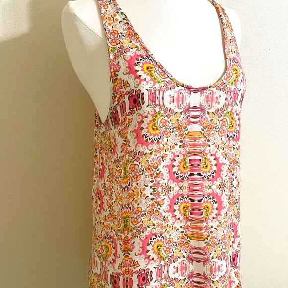 LUCY & LAUREL Womens Pink Orange Printed Silky Open Back Tank Top Size Medium - Picture 4 of 11